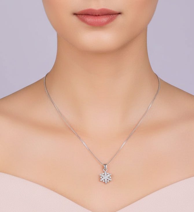 Jazz And Sizzle Silver Snowflake Pendant Chain Necklace