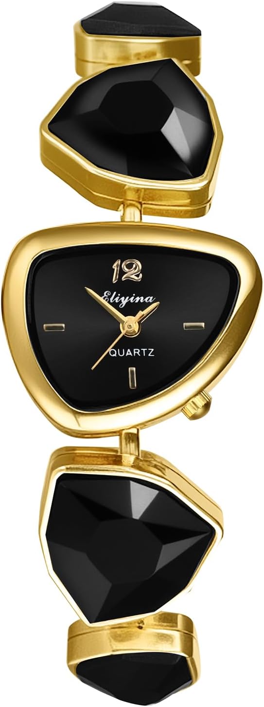 Black Crystal Gold-Tone Designer Watch