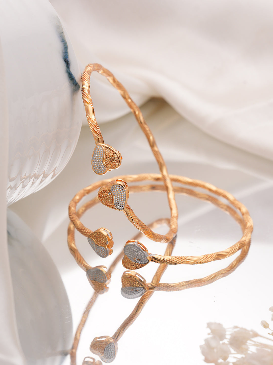 Set Of 2 RoseGold-Plated Heart Shaped Adjustable Bangles type Bracelet