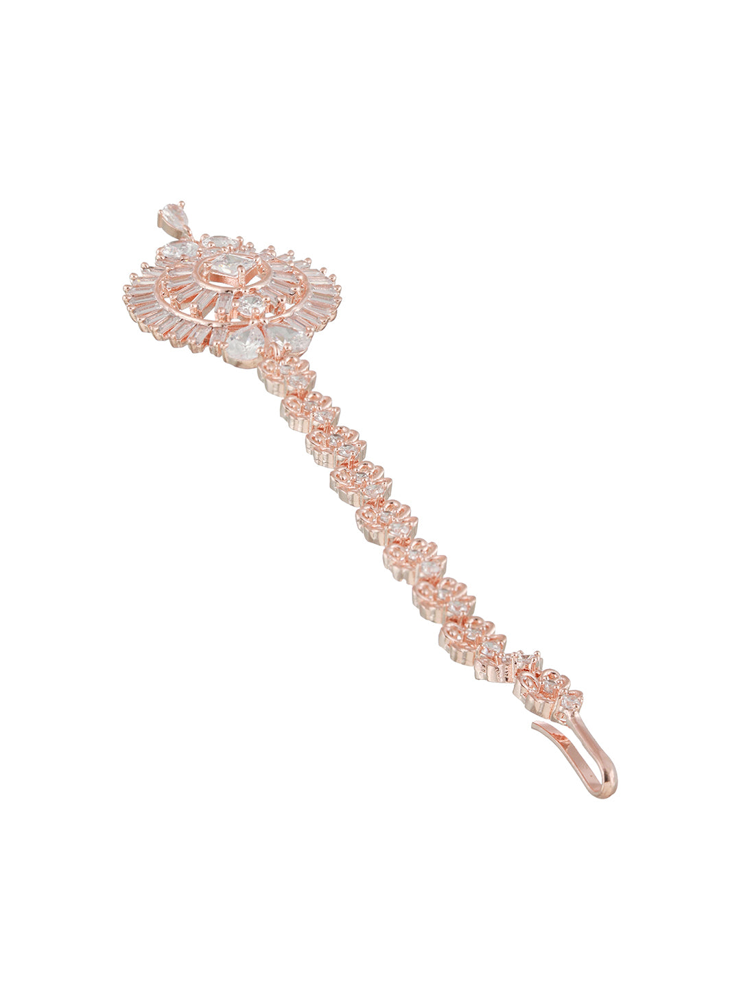 Rose Gold-Plated AD-Studded Circular Handcrafted Maang Tika - Jazzandsizzle