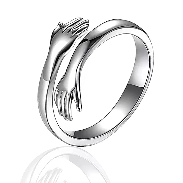 Jazz And Sizzle Silver Plated Adjustable Hug Rings Cuff Wrap Around Hand Love