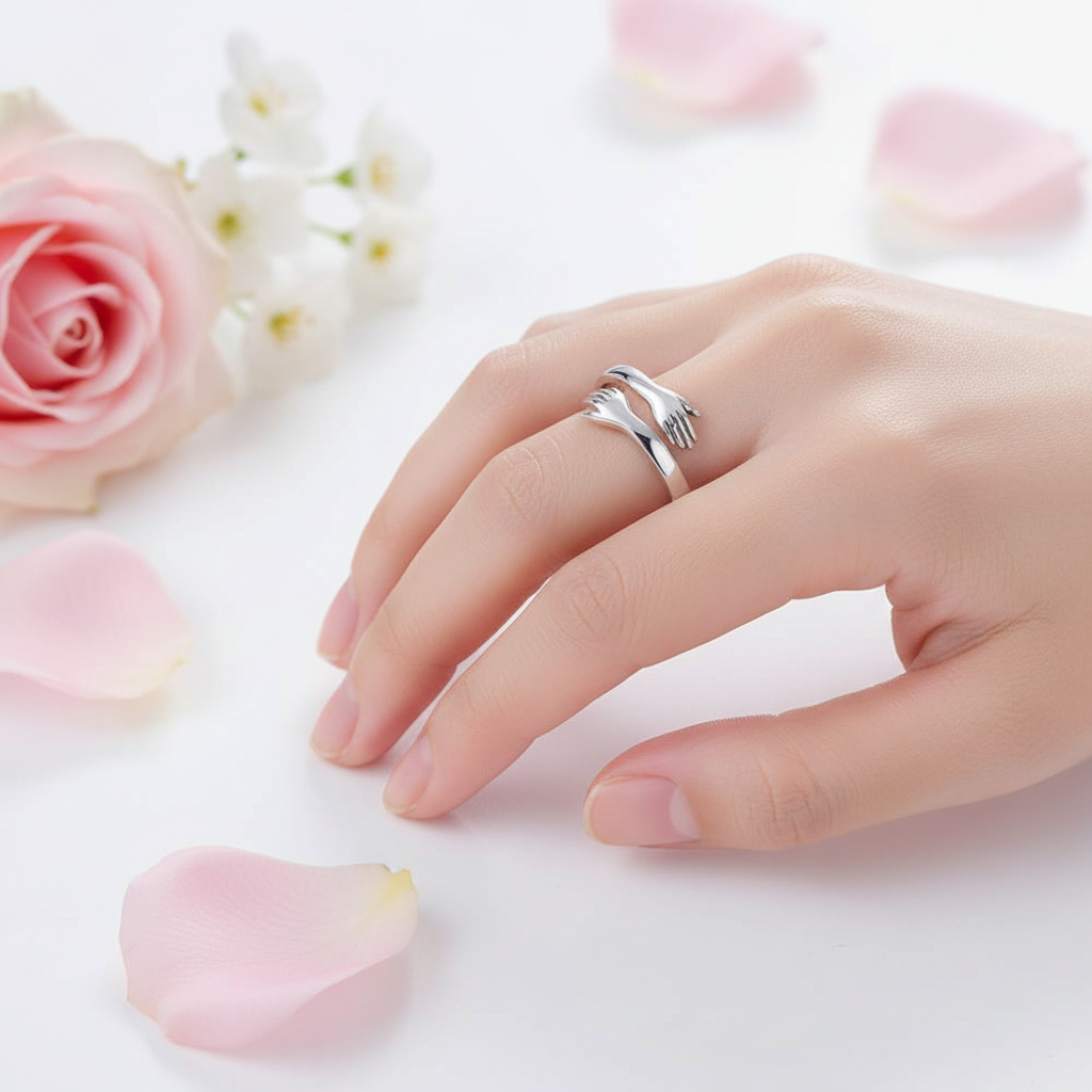 Jazz And Sizzle Silver Plated Adjustable Hug Rings Cuff Wrap Around Hand Love