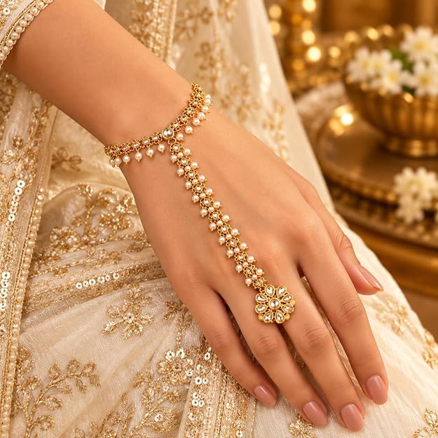 Gold Plated Kundan Studded Hanthphool/Hand jewellery