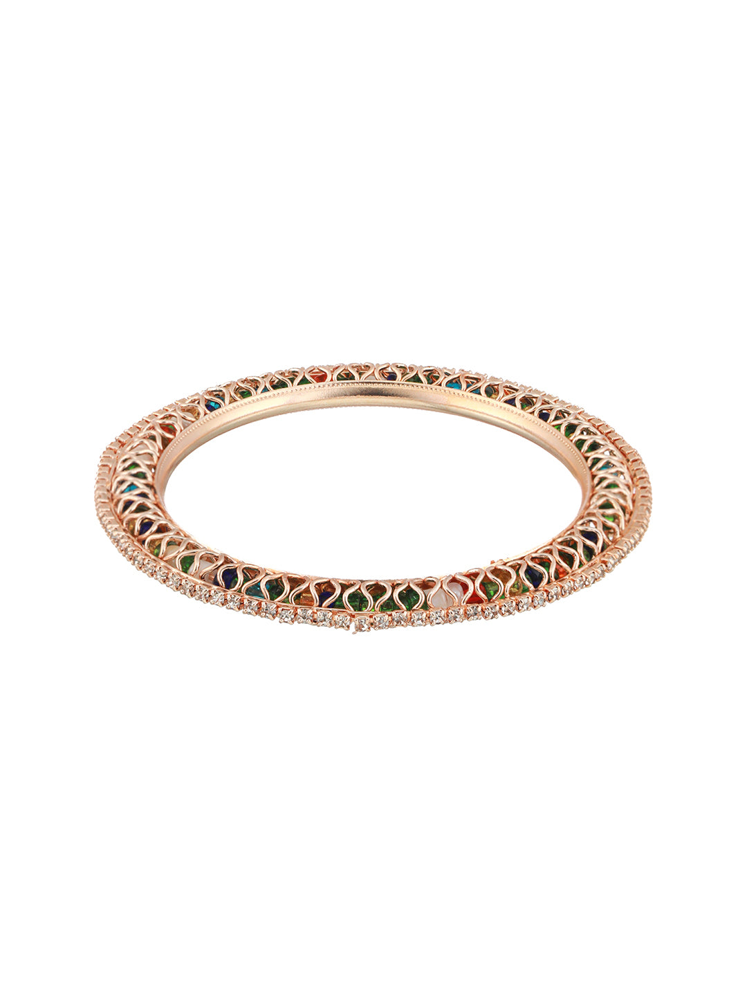 Set Of 4 Rose Gold Plated Stone-Studded Crystal-Beaded Bangles - Jazzandsizzle