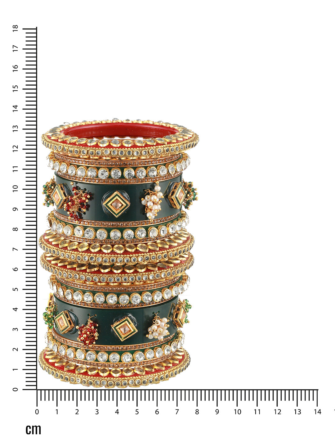 Set of 18 Gold-Plated Stone-Studded & Beaded Green Chuda Bangles - Jazzandsizzle