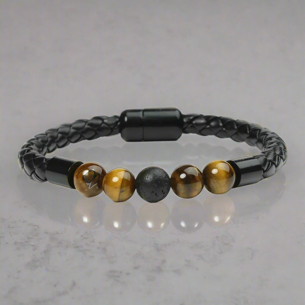 Jazz and Sizzle Men Leather & Beaded Wraparound Bracelet