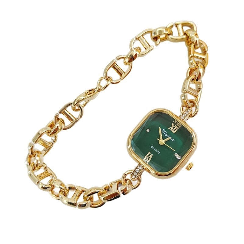 Women's Premium Gold Bracelet Watch with Emerald Green Dial