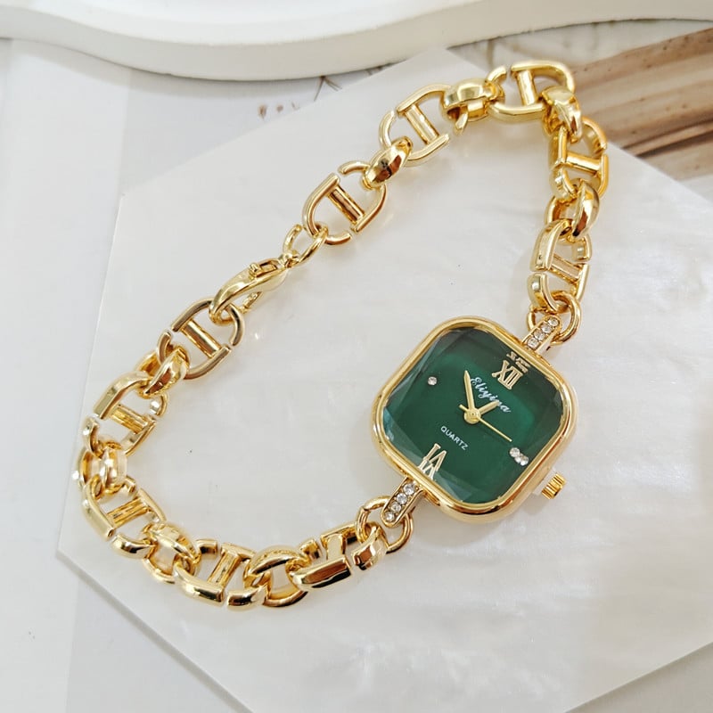 Women's Premium Gold Bracelet Watch with Emerald Green Dial
