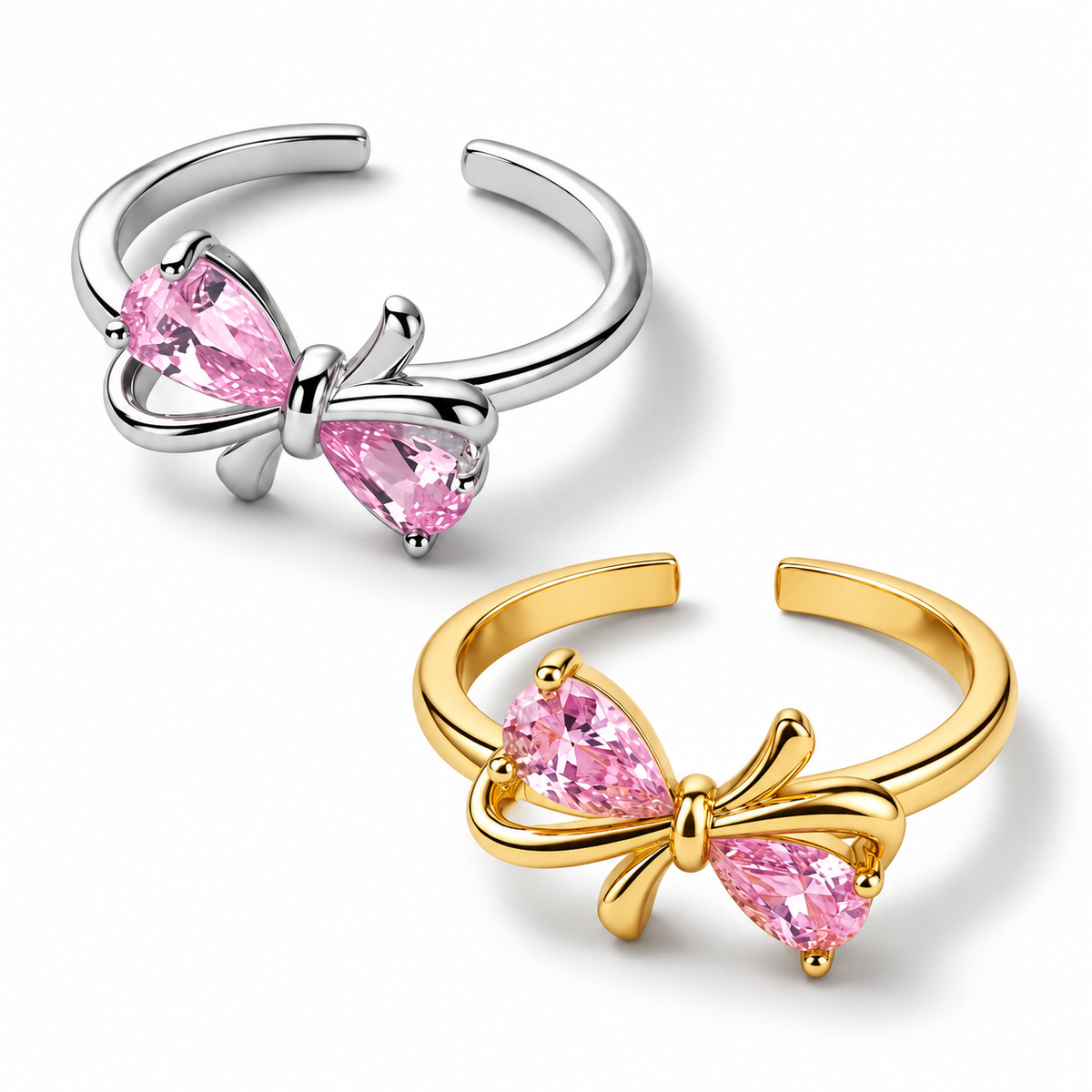 Pink Stone Bow Adjustable Rings – Set of 2RNG-JS26-80120
