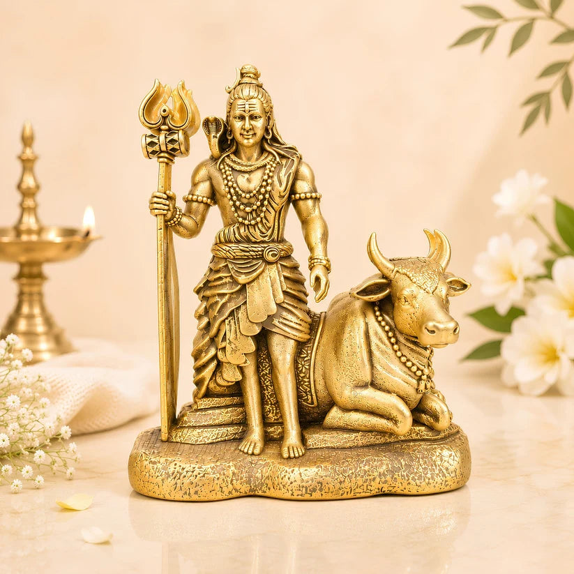 Gold Plated Mahadev with Nandi Idol for Home, Car & Office