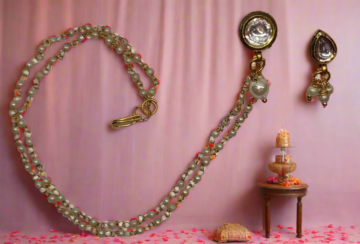Set Of 2 Gold-Plated Kundan Studded & Pearl Beaded with Chain Nath.