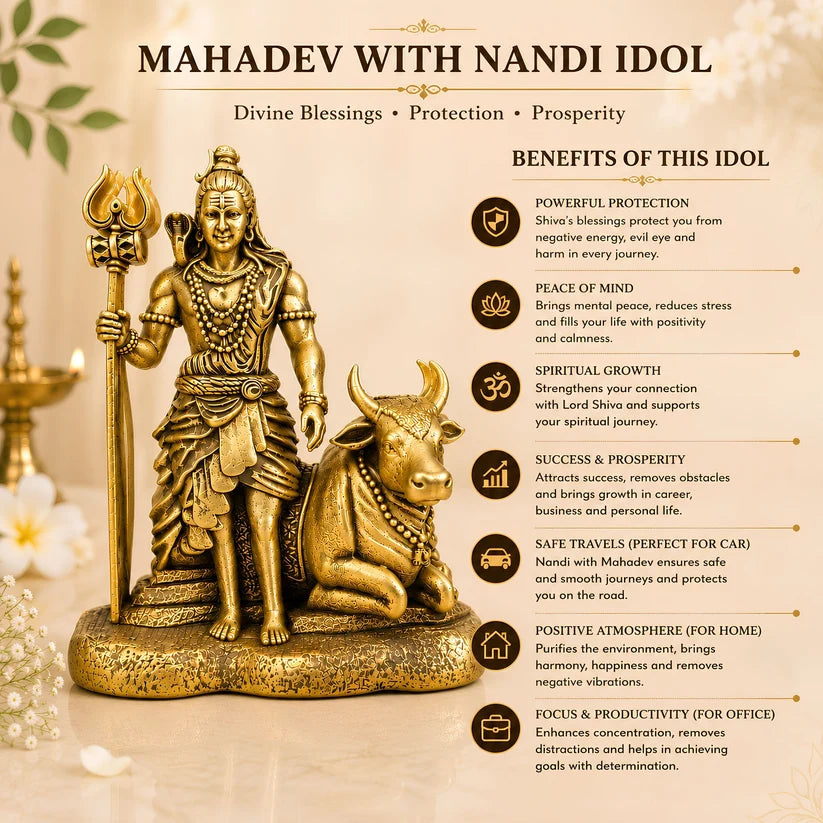 Gold Plated Mahadev with Nandi Idol for Home, Car & Office
