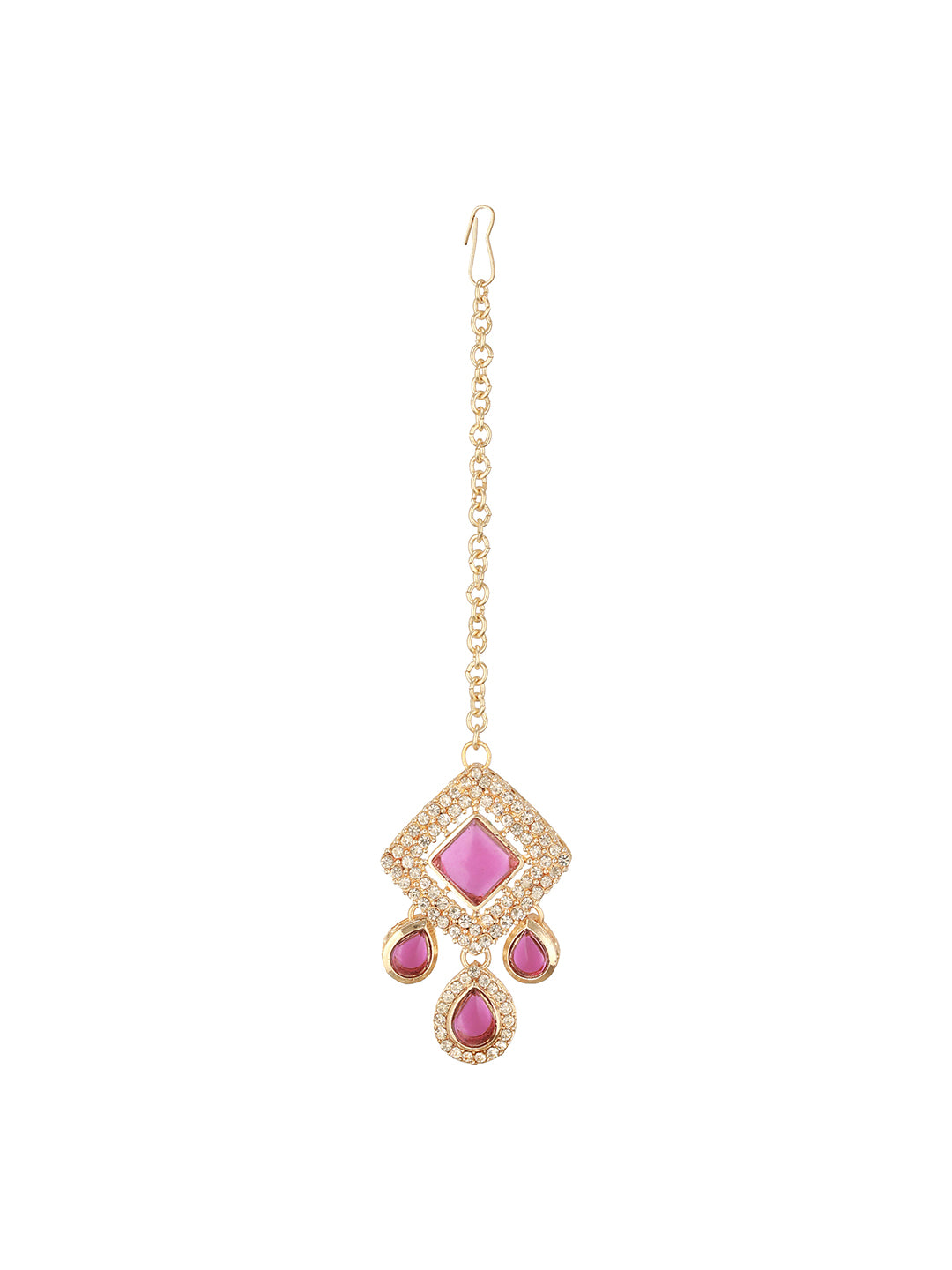 Jazz And Sizzle Gold Plated Pink Kundan Studded & Beaded Jewellery Set with Maangtikka