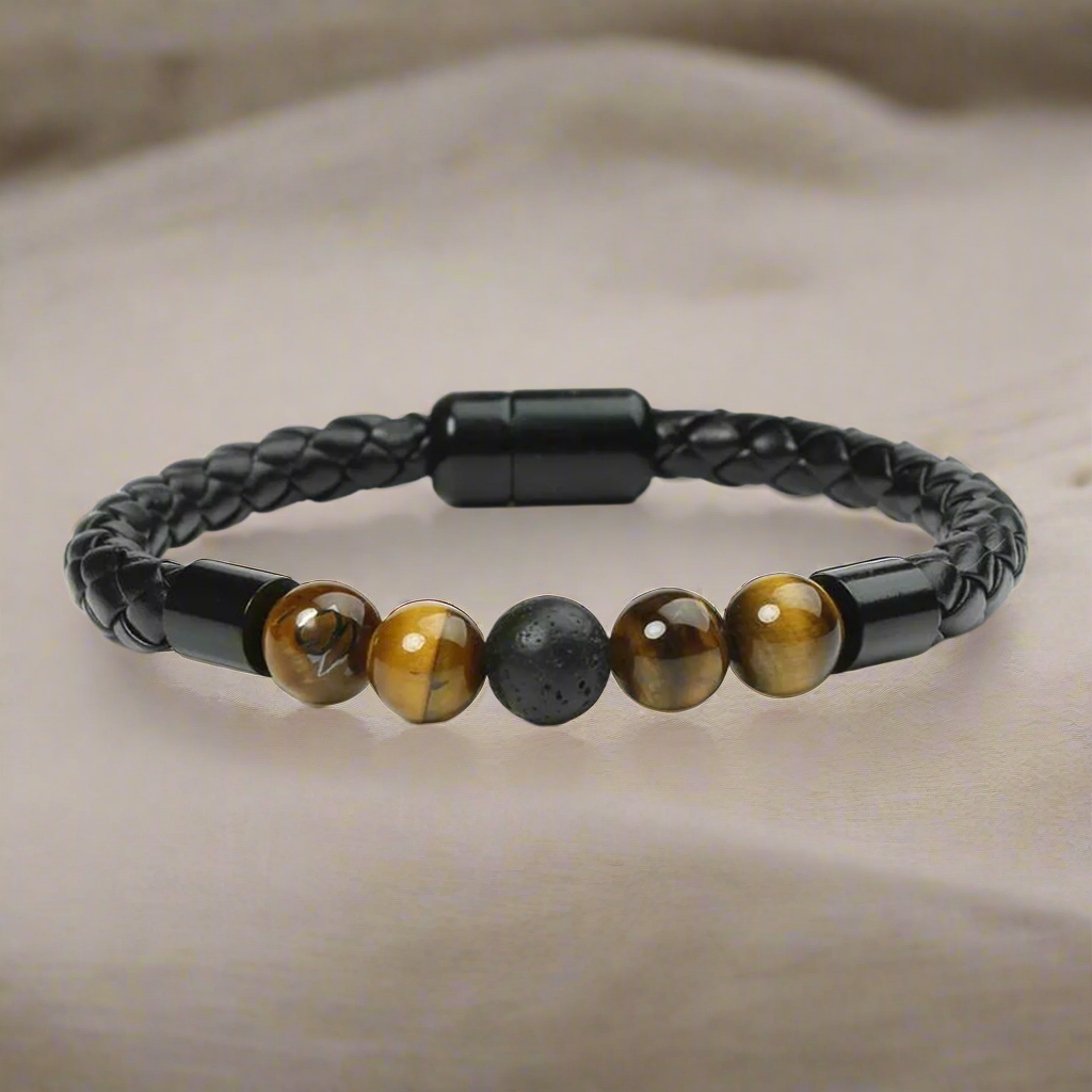Jazz and Sizzle Men Leather & Beaded Wraparound Bracelet