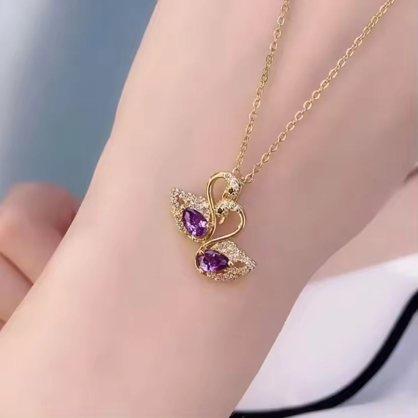 Jazz and Sizzle Copper Purple Crystal Butterfly Pendant Necklace – Gold Plated Elegant Jewelry