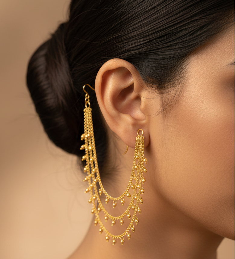 Jazz And Sizzle Gold-Plated Ghungroo Beaded Spherical Shaped Ear Chains