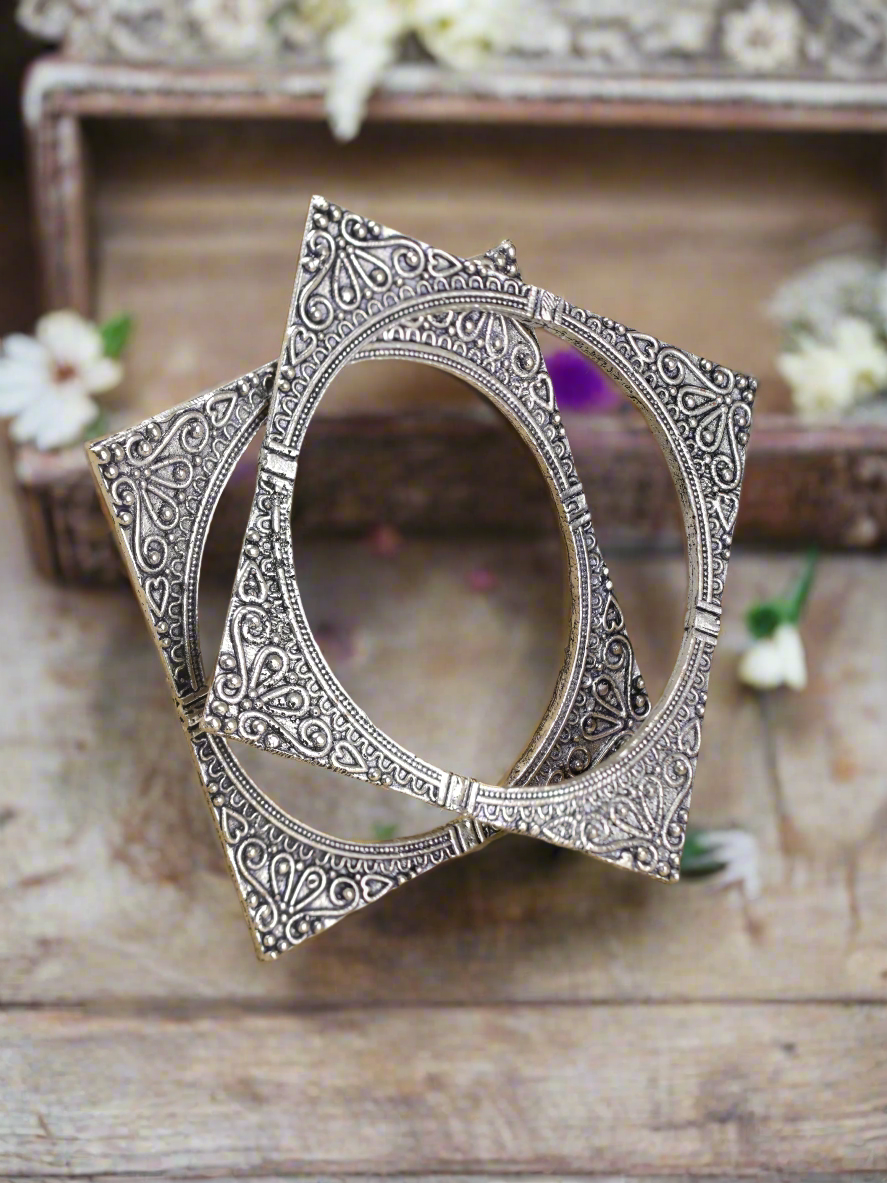 Jazz And Sizzle Women Set Of 2 Silver-Plated Oxidised Bangles