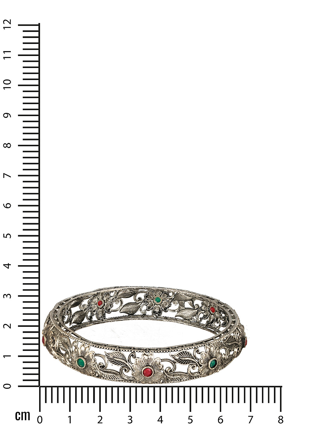 Jazz And Sizzle Set Of 2 Oxidised Silver-Toned Green & Red Stone Studded Traditional Bangles