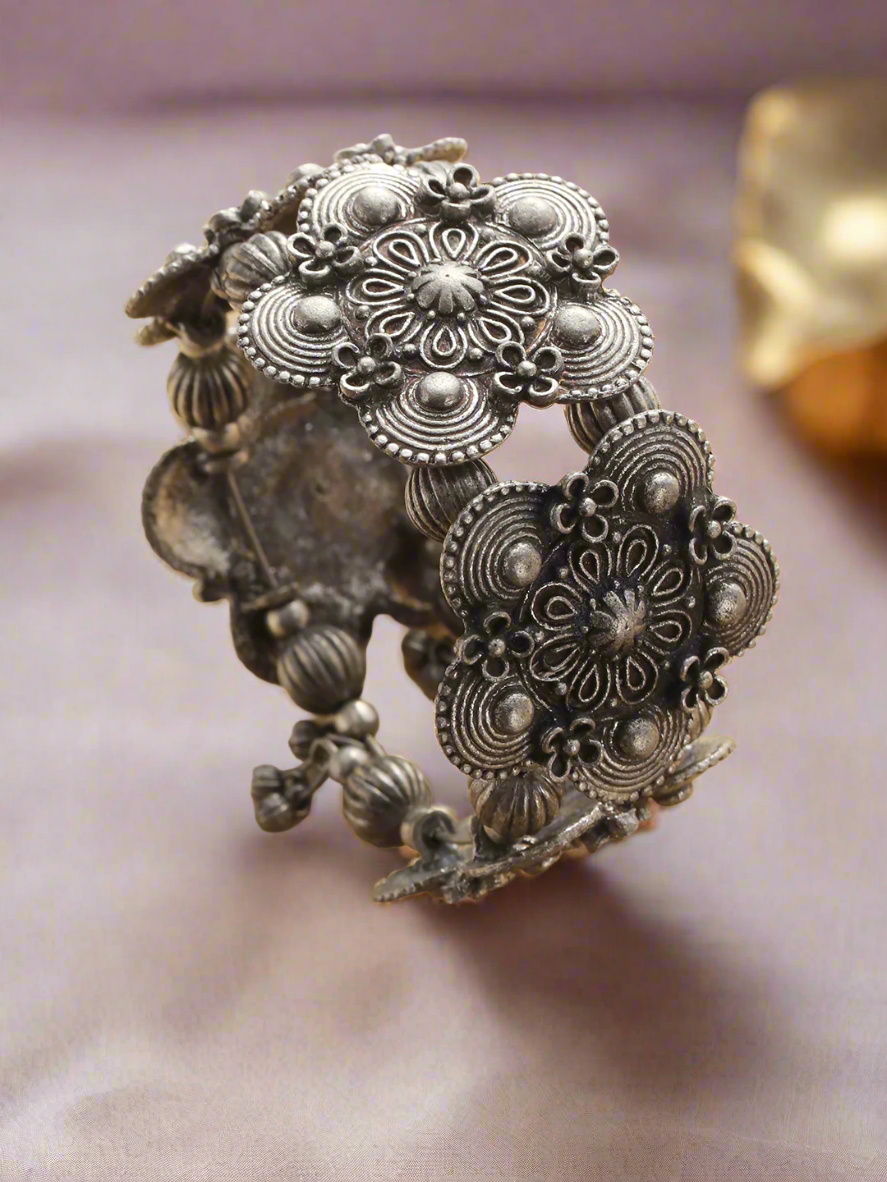 Women Silver-Toned Oxidised Bangle-Style Bracelet