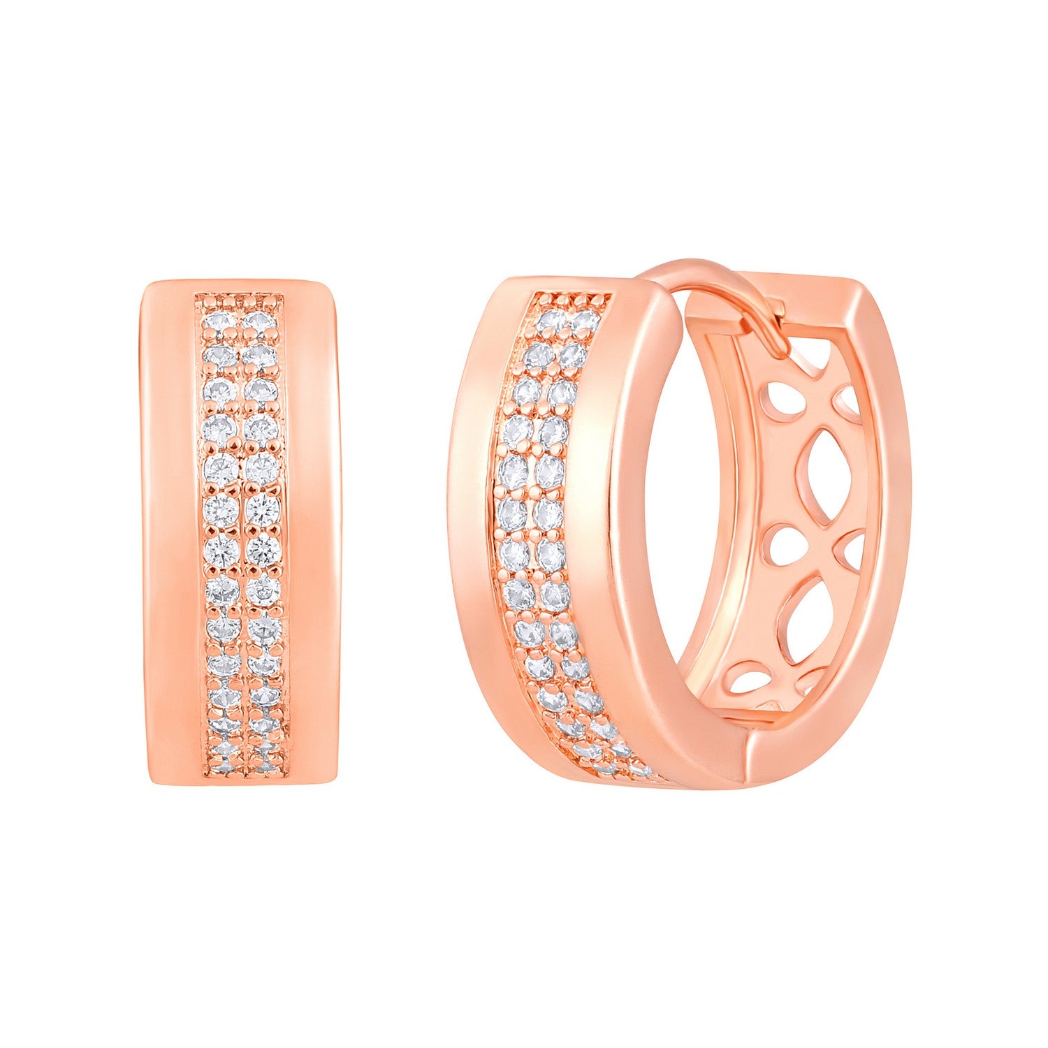 Jazz And Sizzle Rose Gold Plated American Diamond Studded Hoop Earrings