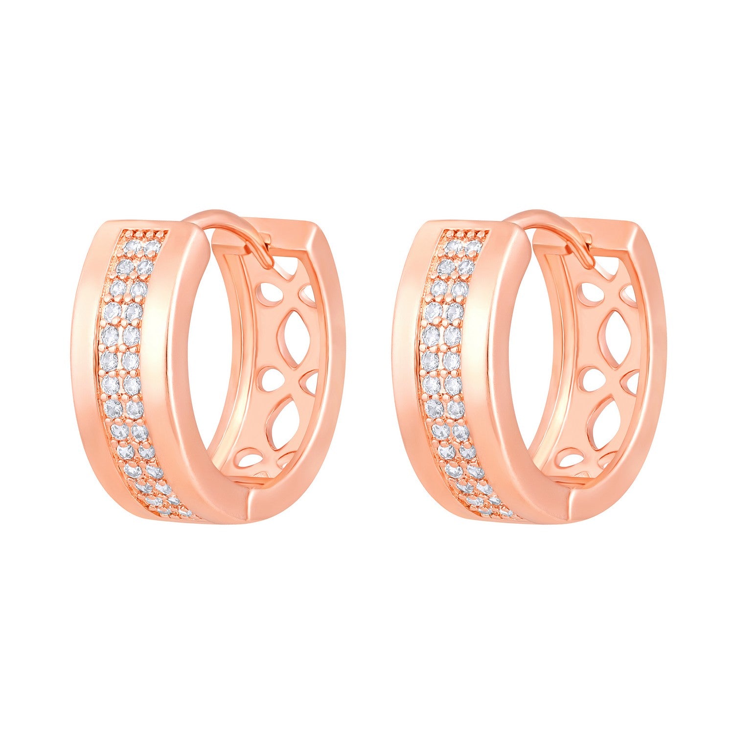 Jazz And Sizzle Rose Gold Plated American Diamond Studded Hoop Earrings