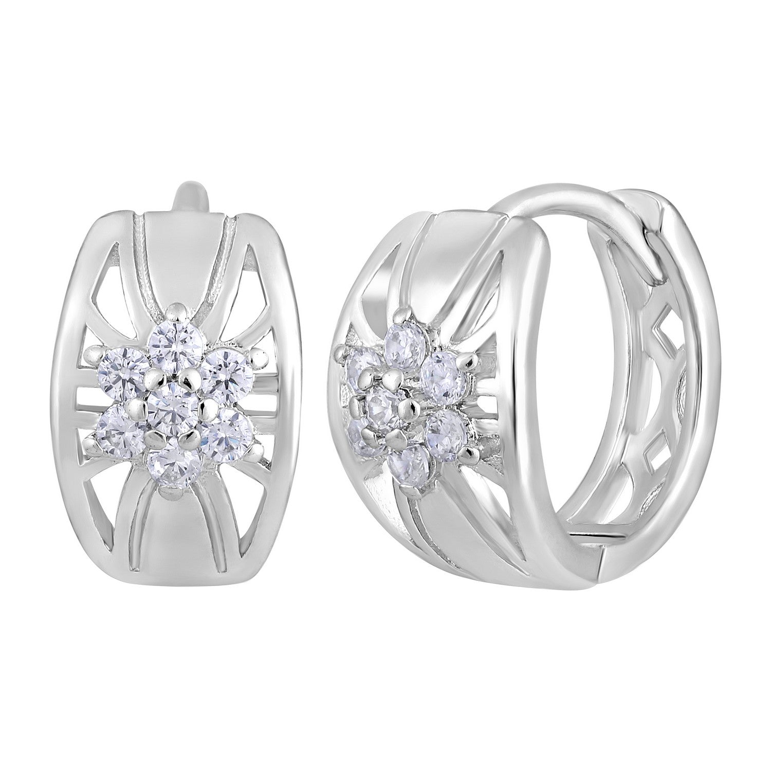 Jazz And Sizzle Silver Plated American Diamond Studded Hoop Earrings