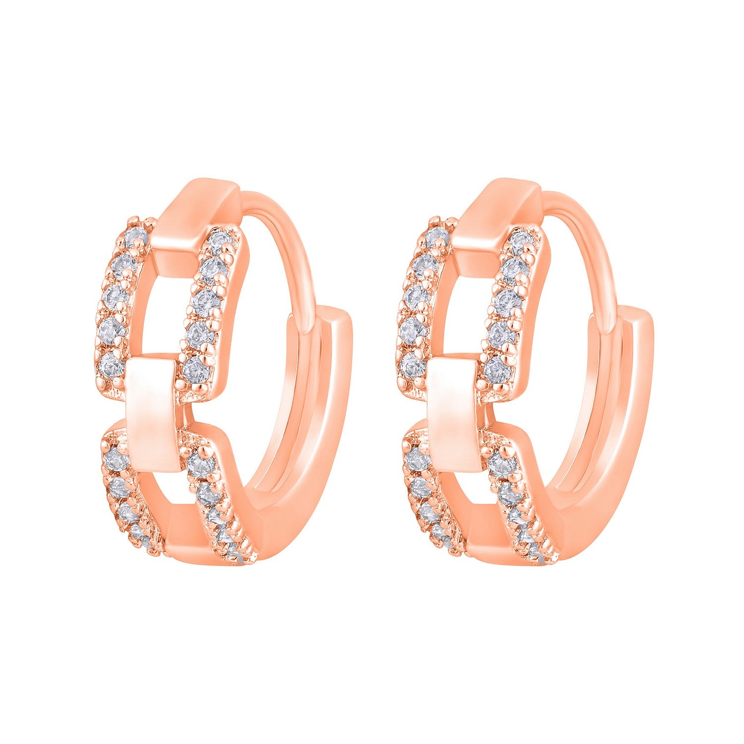Rose Gold-Toned Crystal Studded Circular Hoop Earrings