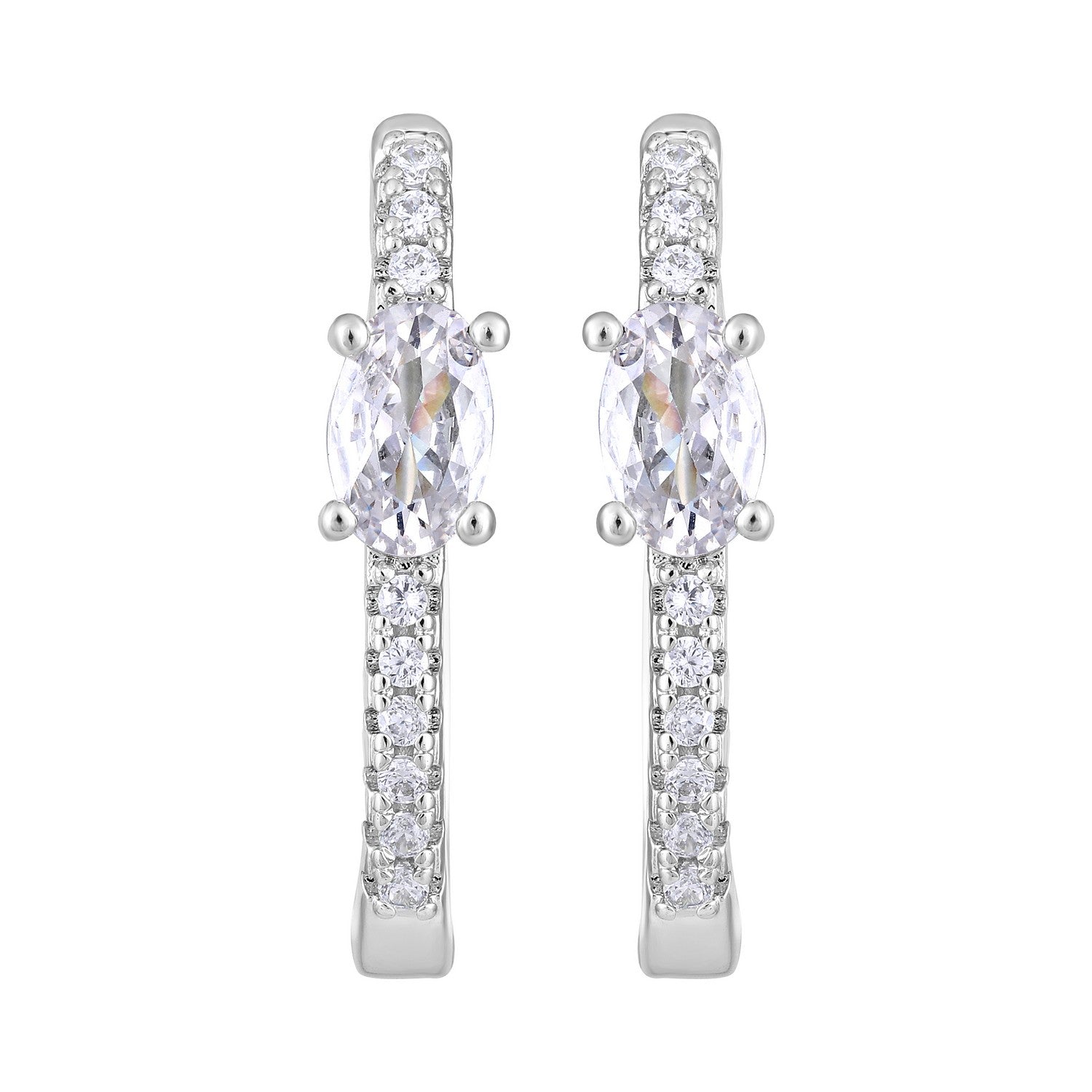 Jazz And Sizzle Silver-Plated & White AD Studded Circular Hoop Earrings