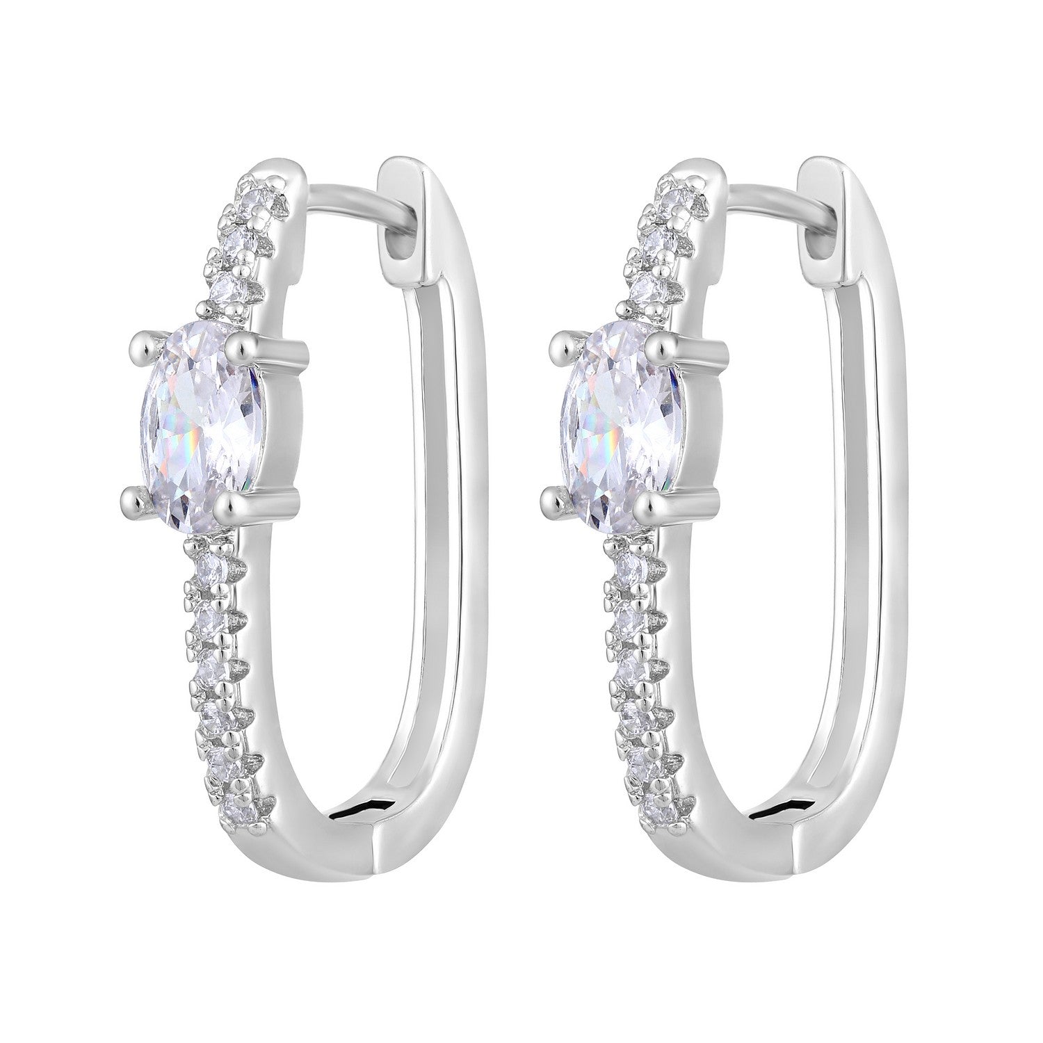 Jazz And Sizzle Silver-Plated & White AD Studded Circular Hoop Earrings