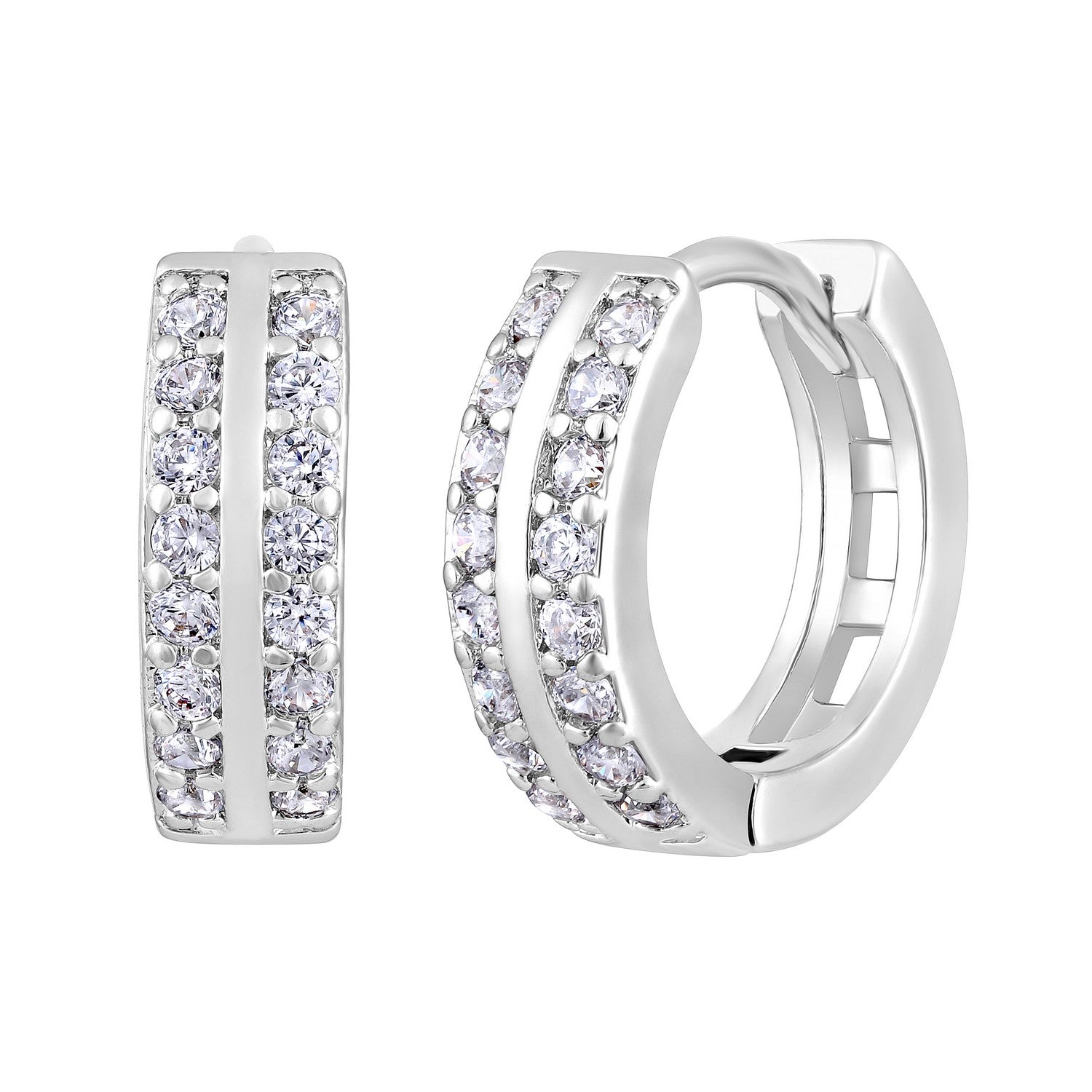 Jazz And Sizzle Rhodium Plated Geometric Hoop Earrings
