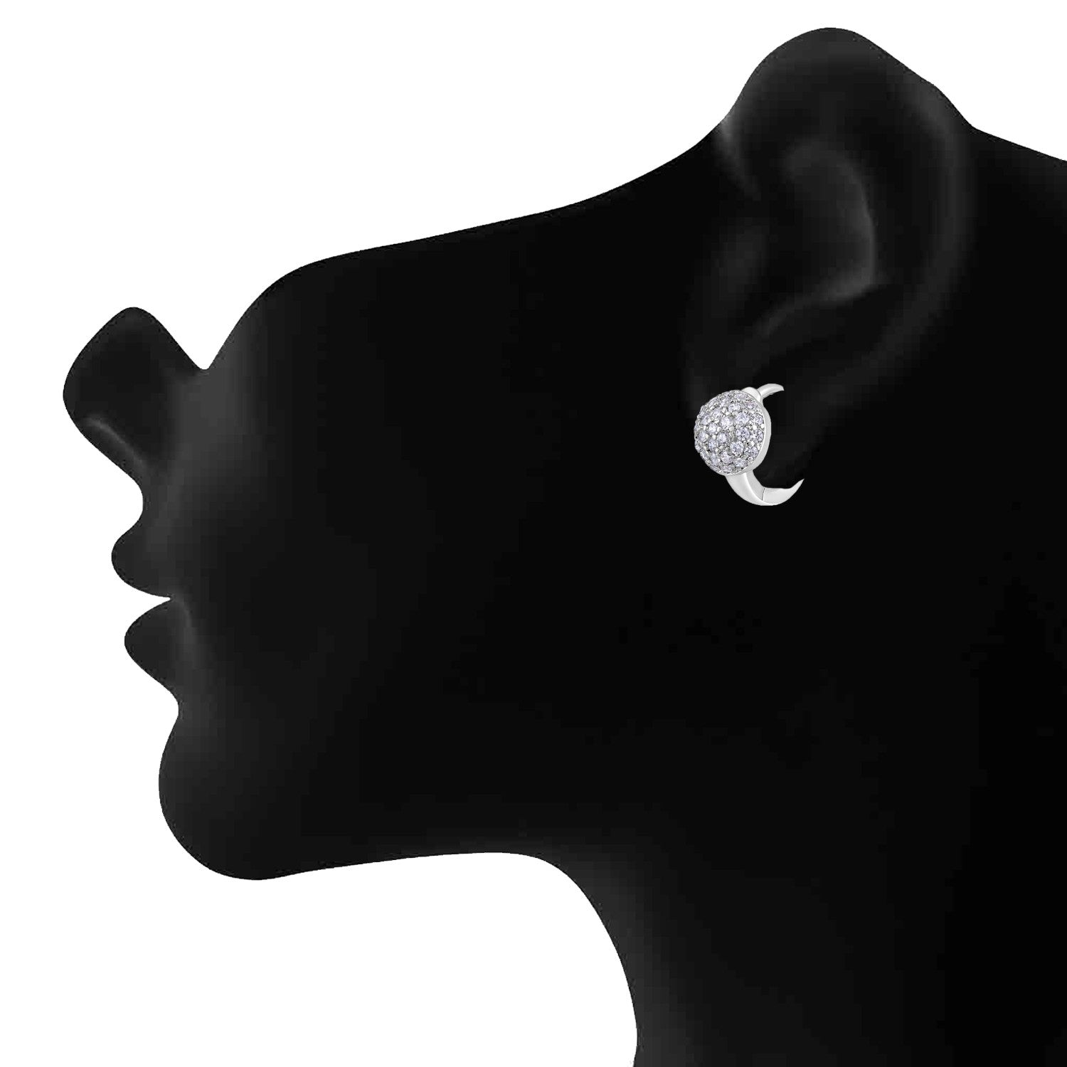 Jazz And Sizzle Rhodium Plated AD Studded Contemporary Half Hoop Earrings