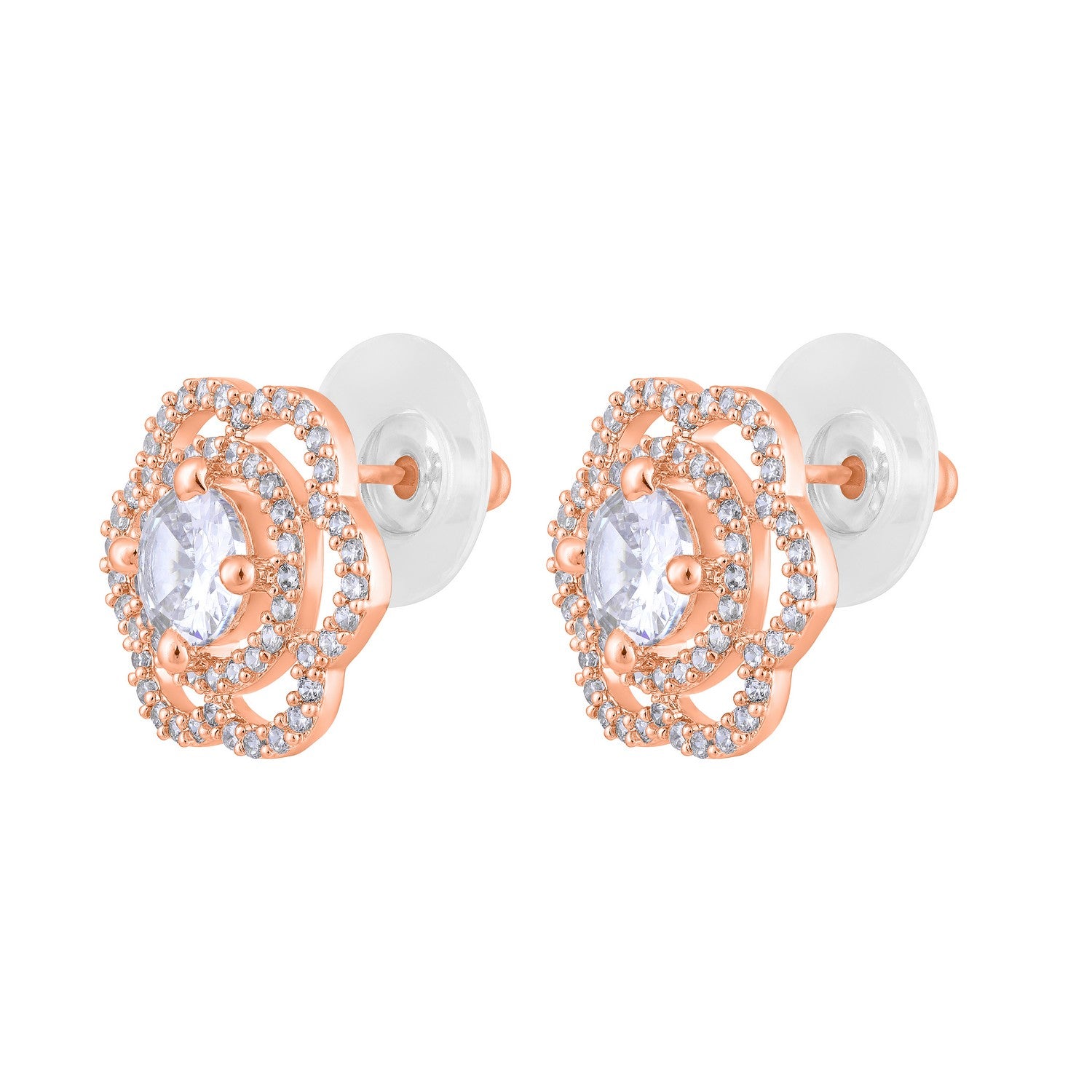 Jazz And Sizzle Rose Gold-Plated Floral Studs Earrings