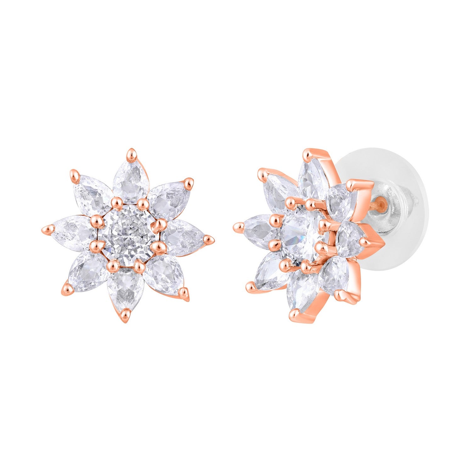 Jazz And Sizzle Rose Gold-Plated CZ-Studded Floral Studs