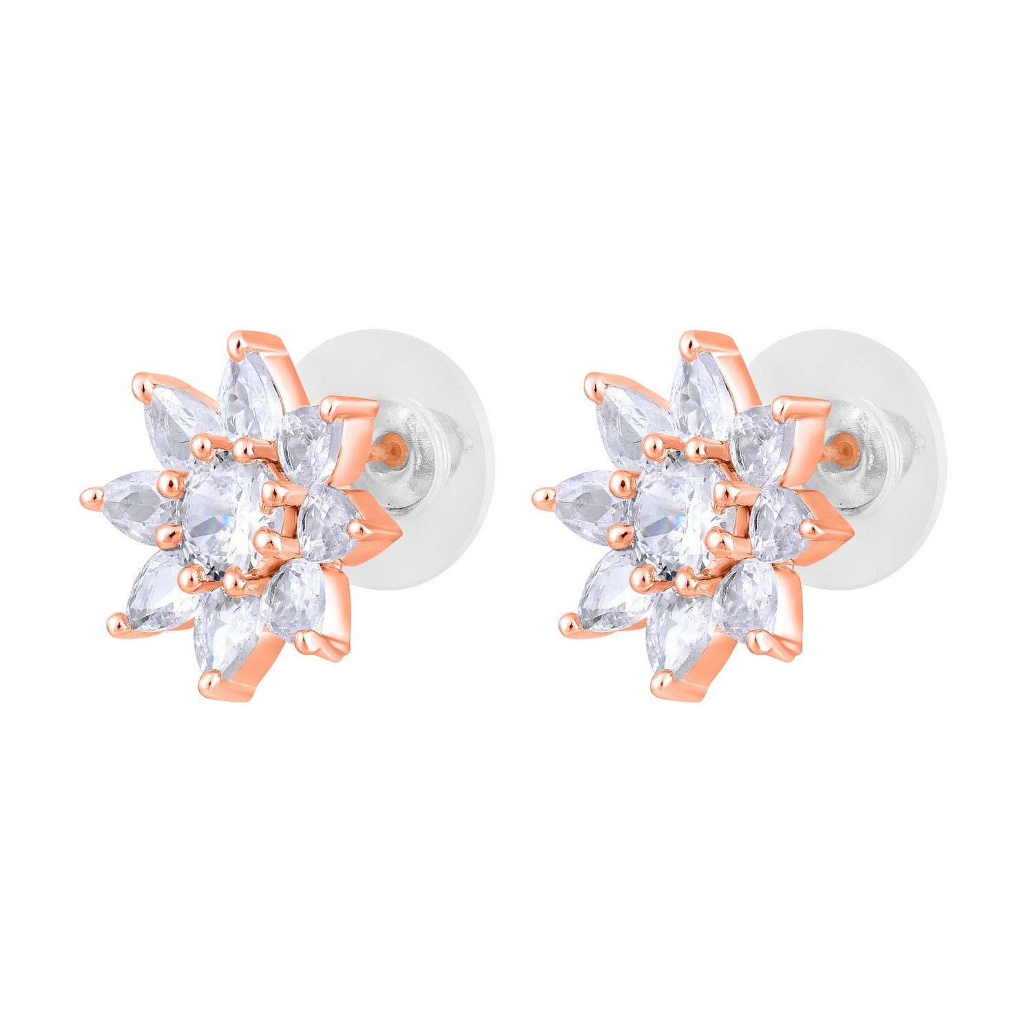 Jazz And Sizzle Rose Gold-Plated CZ-Studded Floral Studs