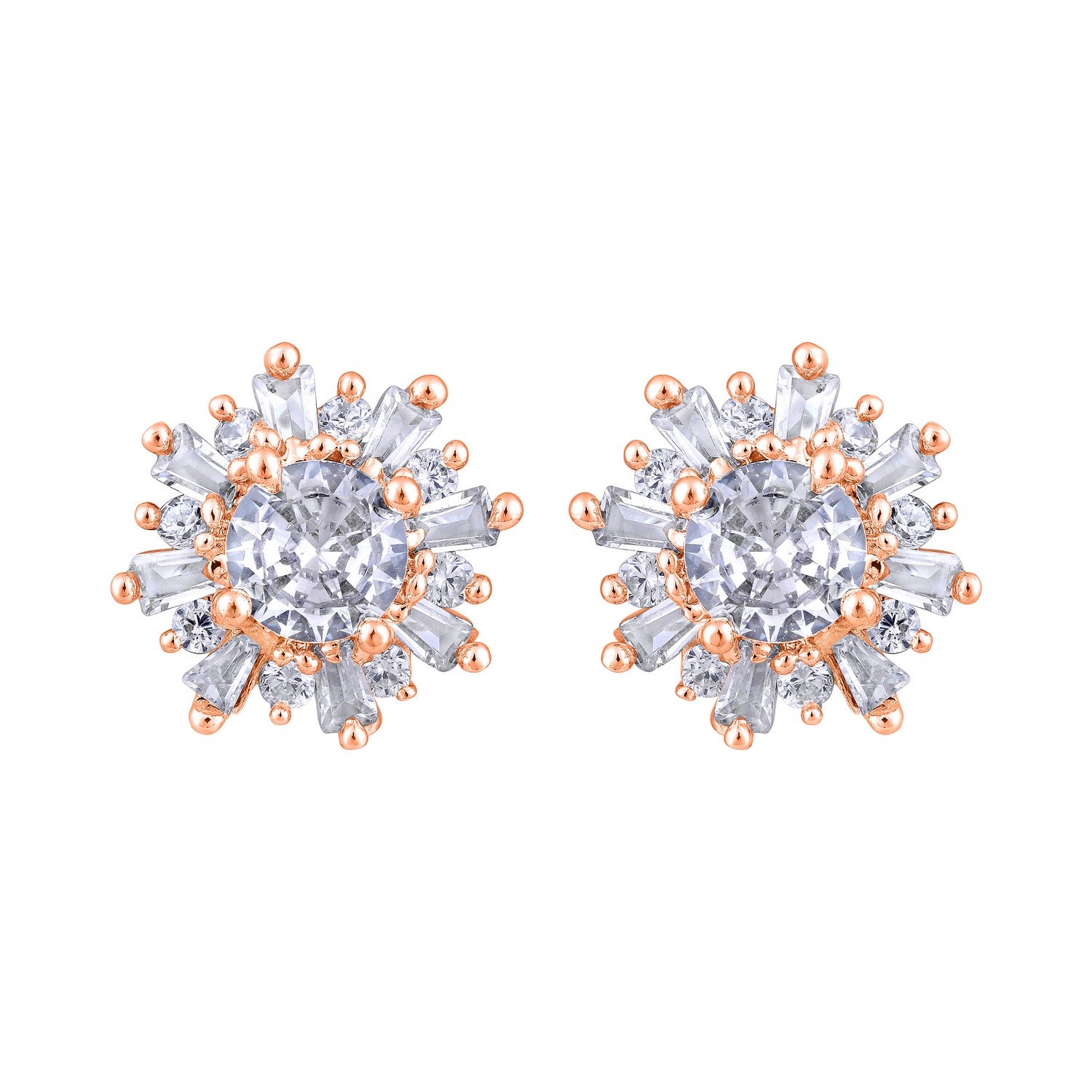 Jazz And Sizzle Rose Gold-Plated American Diamond Studded Floral Stud Earrings
