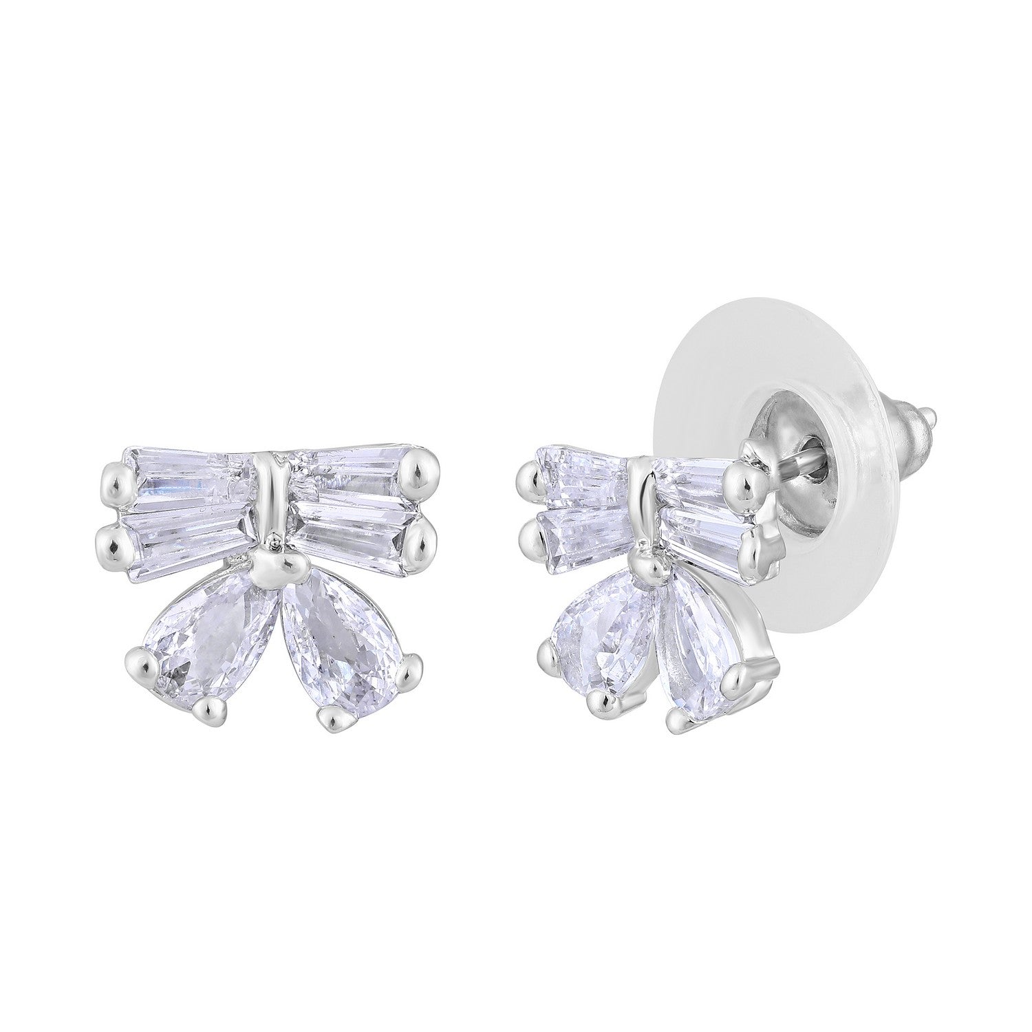 Jazz And Sizzle Silver Plated American Diamond Studded Bow Shaped Contemporary Studs