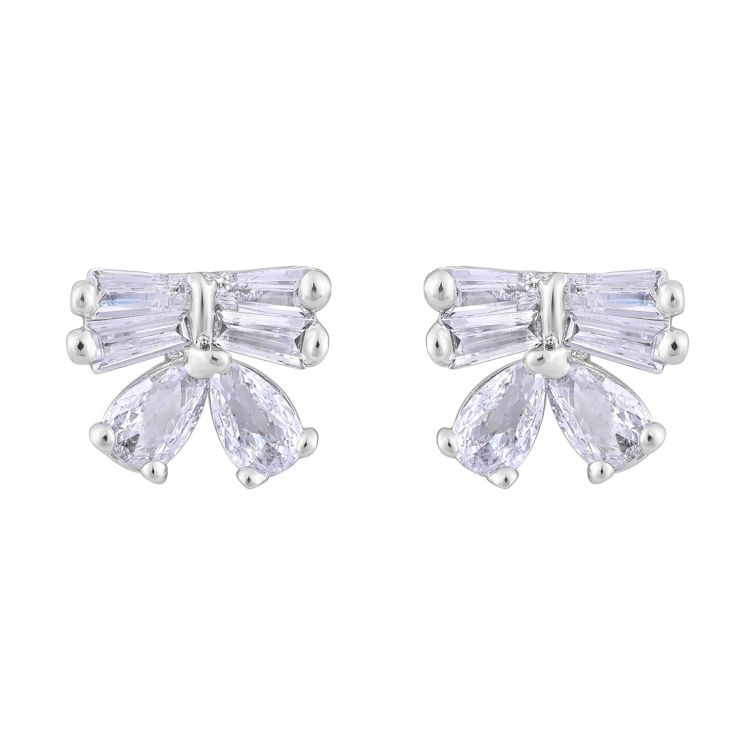 Jazz And Sizzle Silver Plated American Diamond Studded Bow Shaped Contemporary Studs