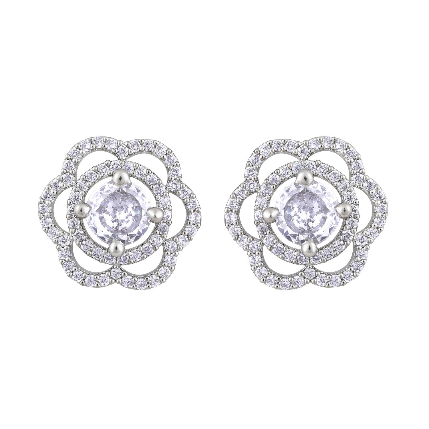 Jazz And Sizzle Silver Rhodium-Plated Floral Studs Earrings