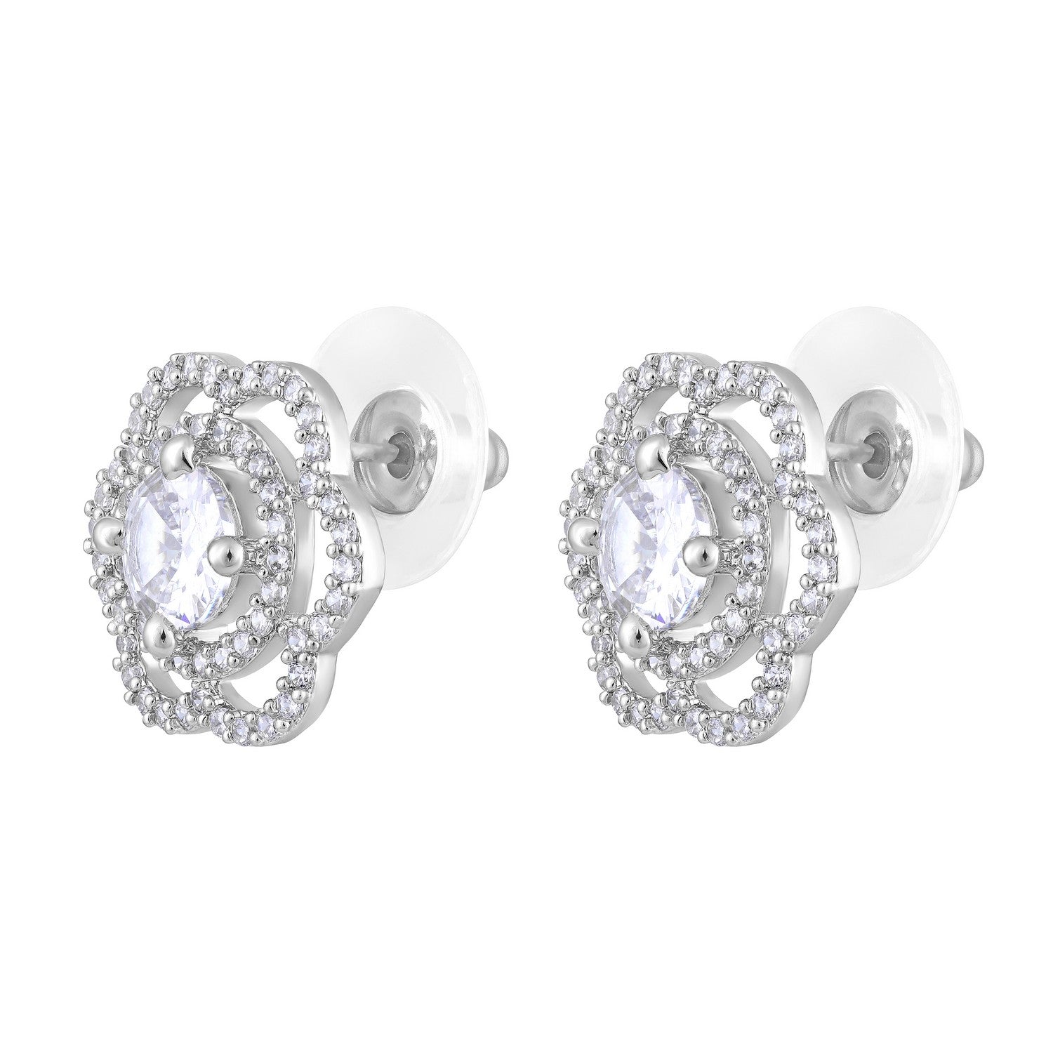 Jazz And Sizzle Silver Rhodium-Plated Floral Studs Earrings