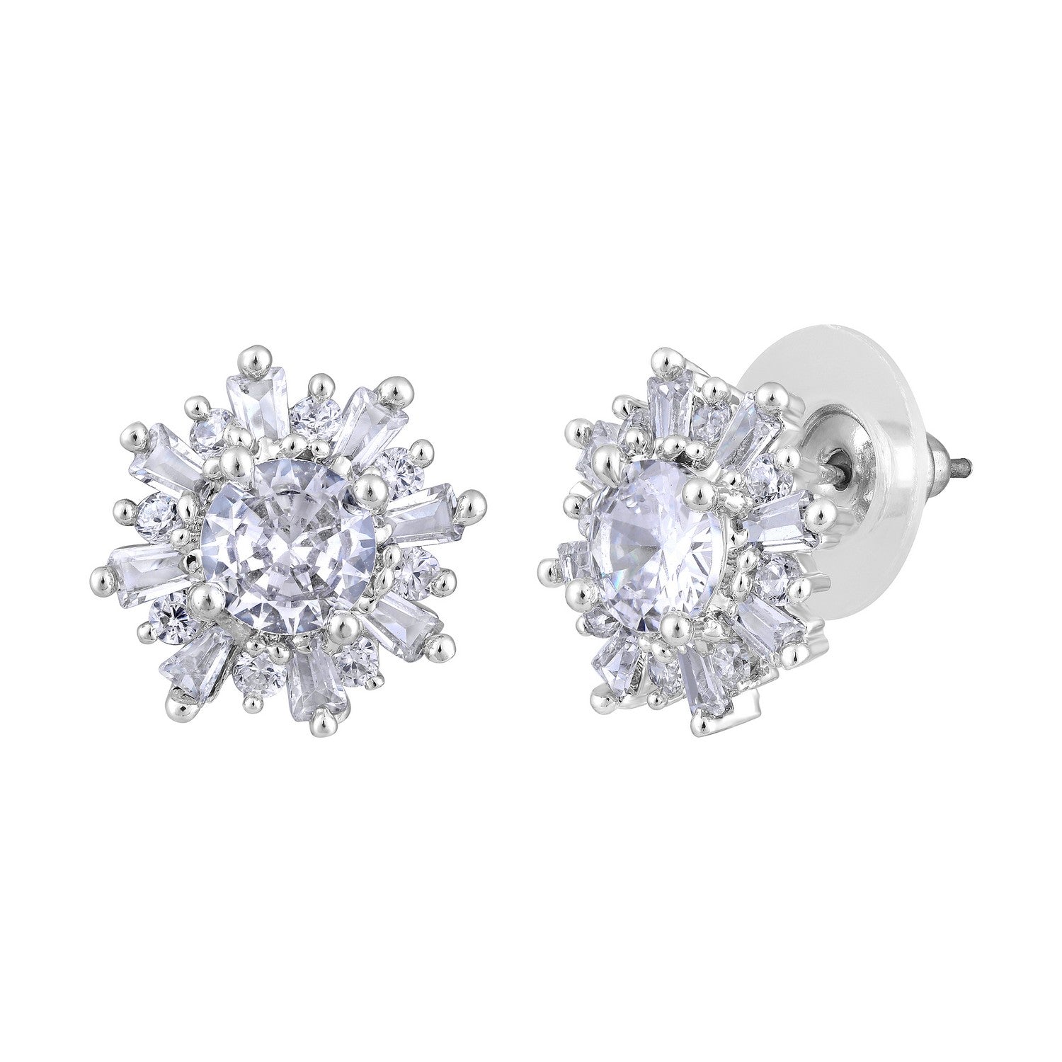 Jazz And Sizzle Silver-Plated American Diamond Studded Floral Stud Earrings
