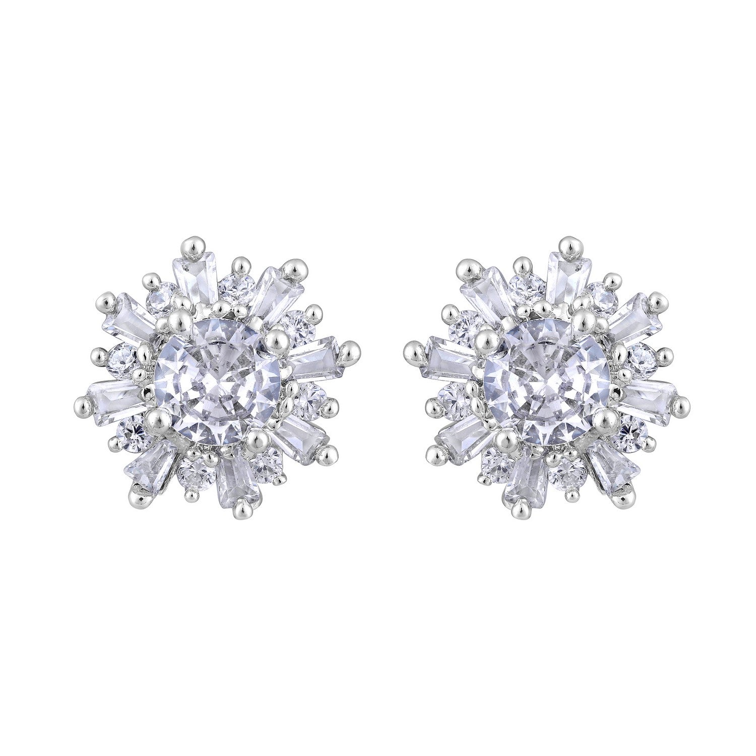 Jazz And Sizzle Silver-Plated American Diamond Studded Floral Stud Earrings