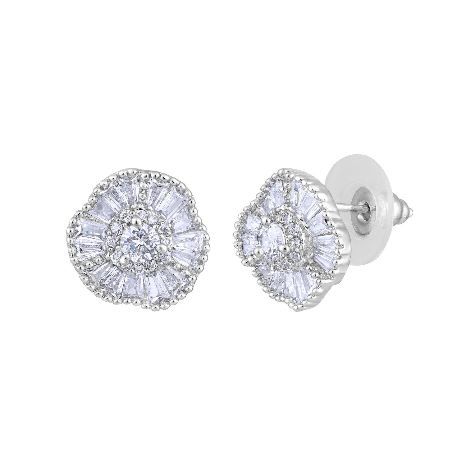 Jazz And Sizzle Silver-Plated American Diamond Studded Floral Stud Earrings
