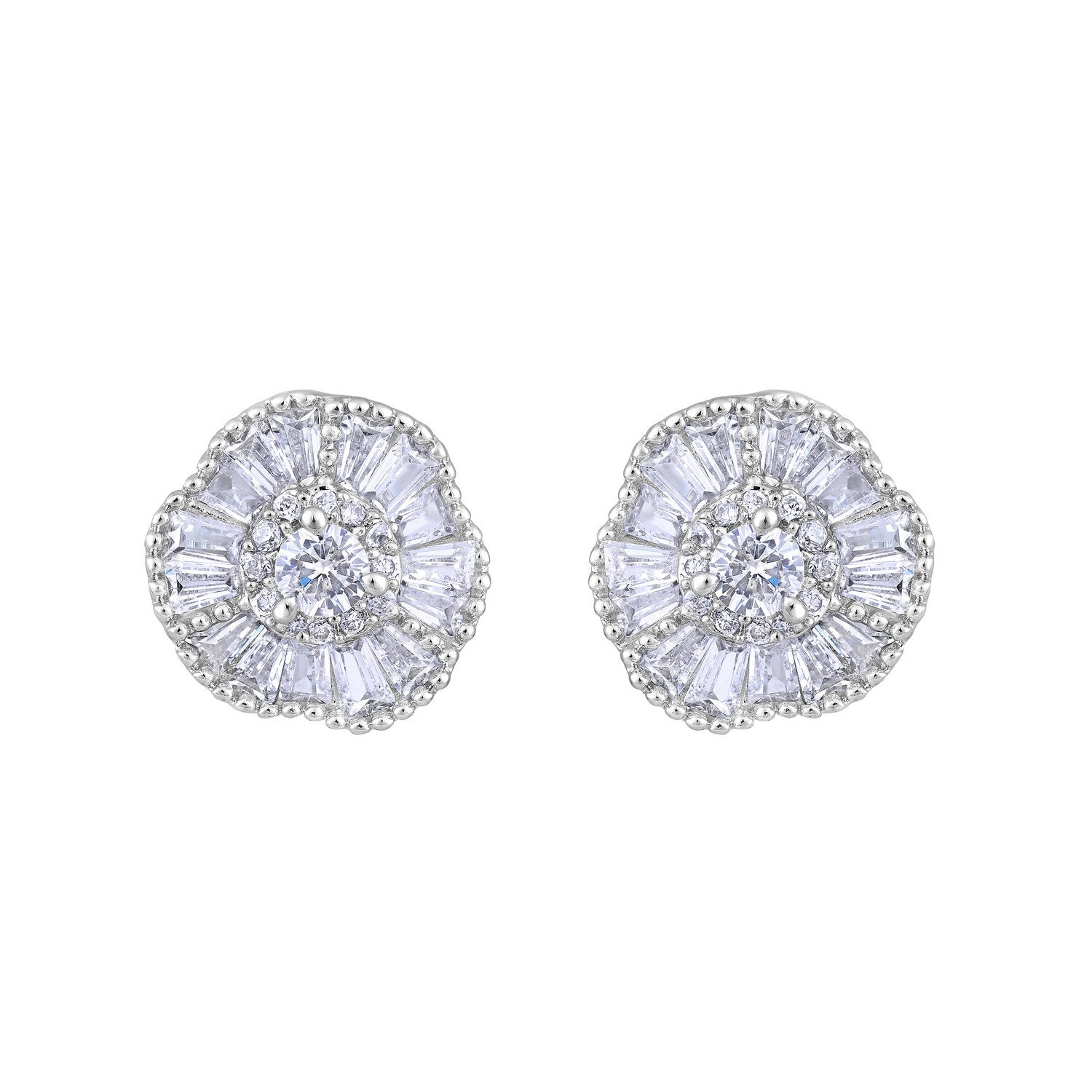 Jazz And Sizzle Silver-Plated American Diamond Studded Floral Stud Earrings