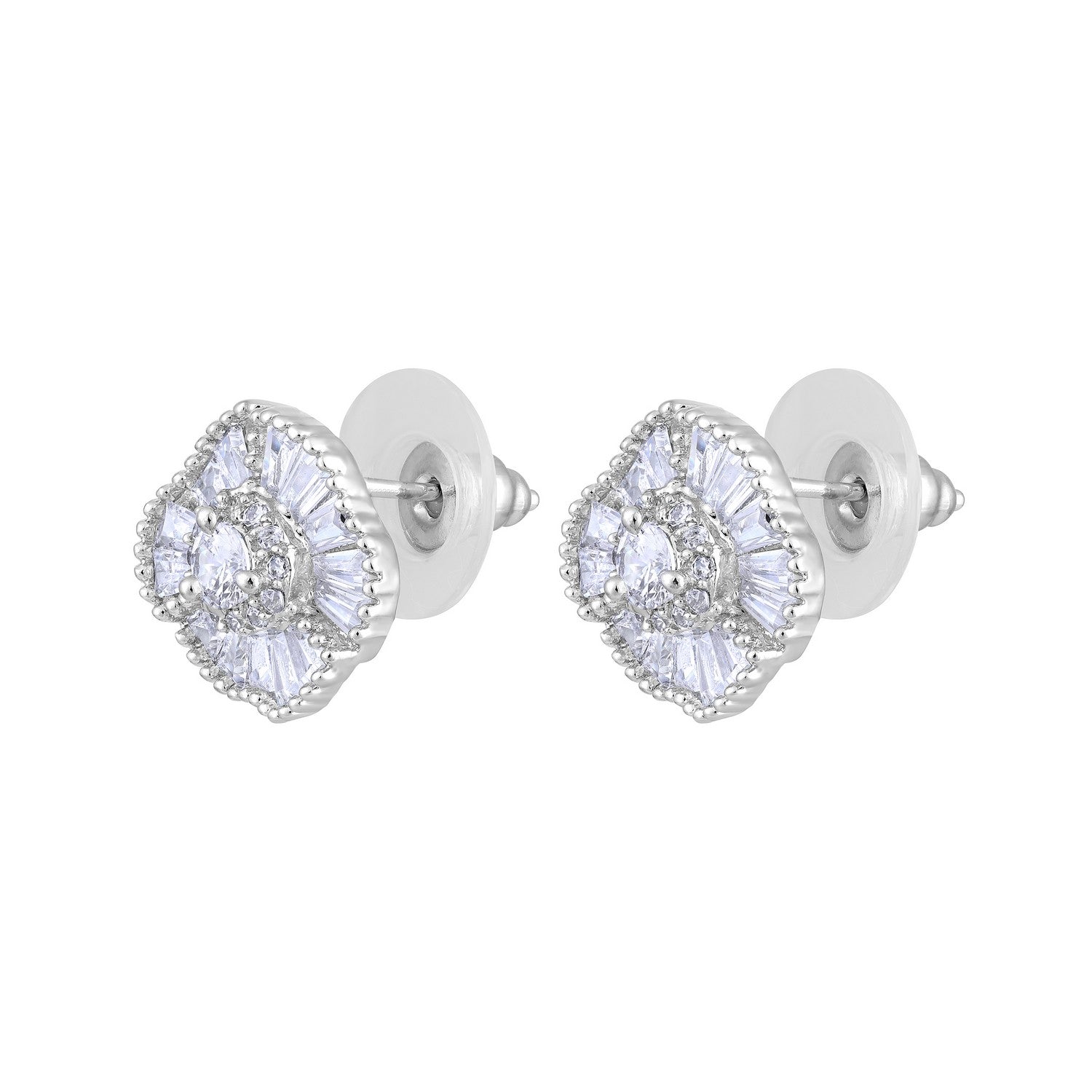 Jazz And Sizzle Silver-Plated American Diamond Studded Floral Stud Earrings