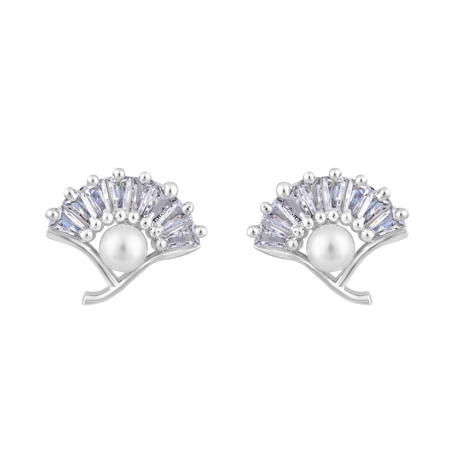 Jazz And Sizzle Rhodium-Plated Pearl Studded Contemporary Stud Earrings