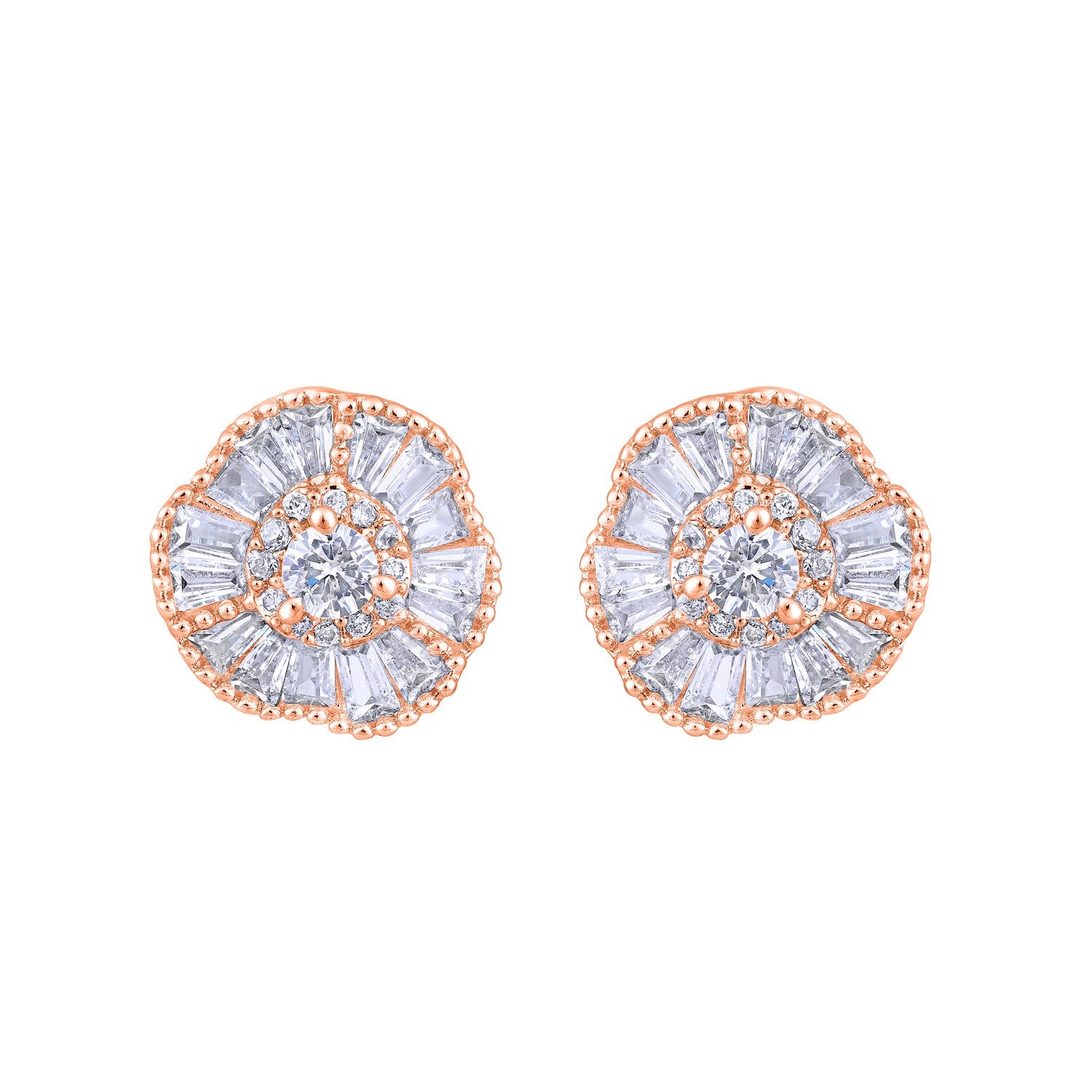 Jazz And Sizzle Rose Gold-Plated American Diamond Studded Floral Stud Earrings