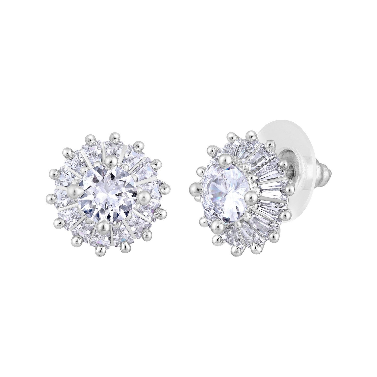 Jazz And Sizzle White AD-Studded Floral Studs Earrings
