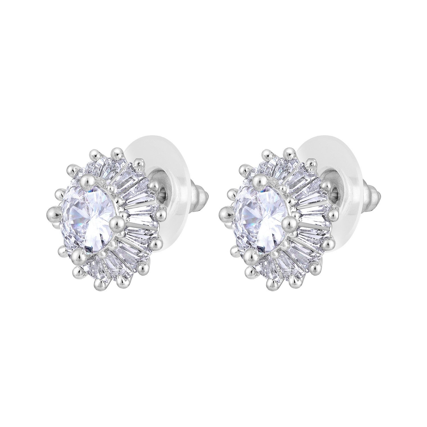Jazz And Sizzle White AD-Studded Floral Studs Earrings