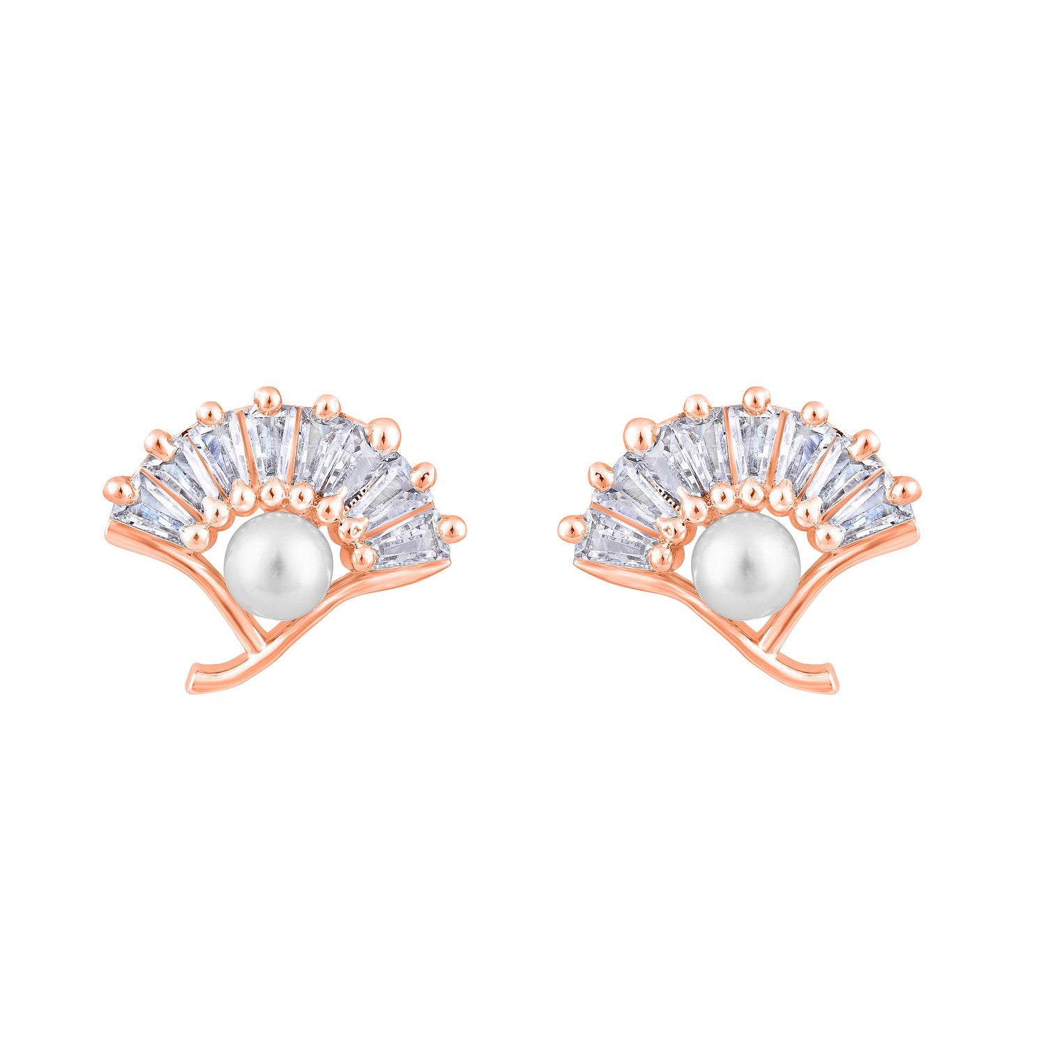 Jazz And Sizzle Rose Gold-Plated Pearl Studded Floral Stud Earrings