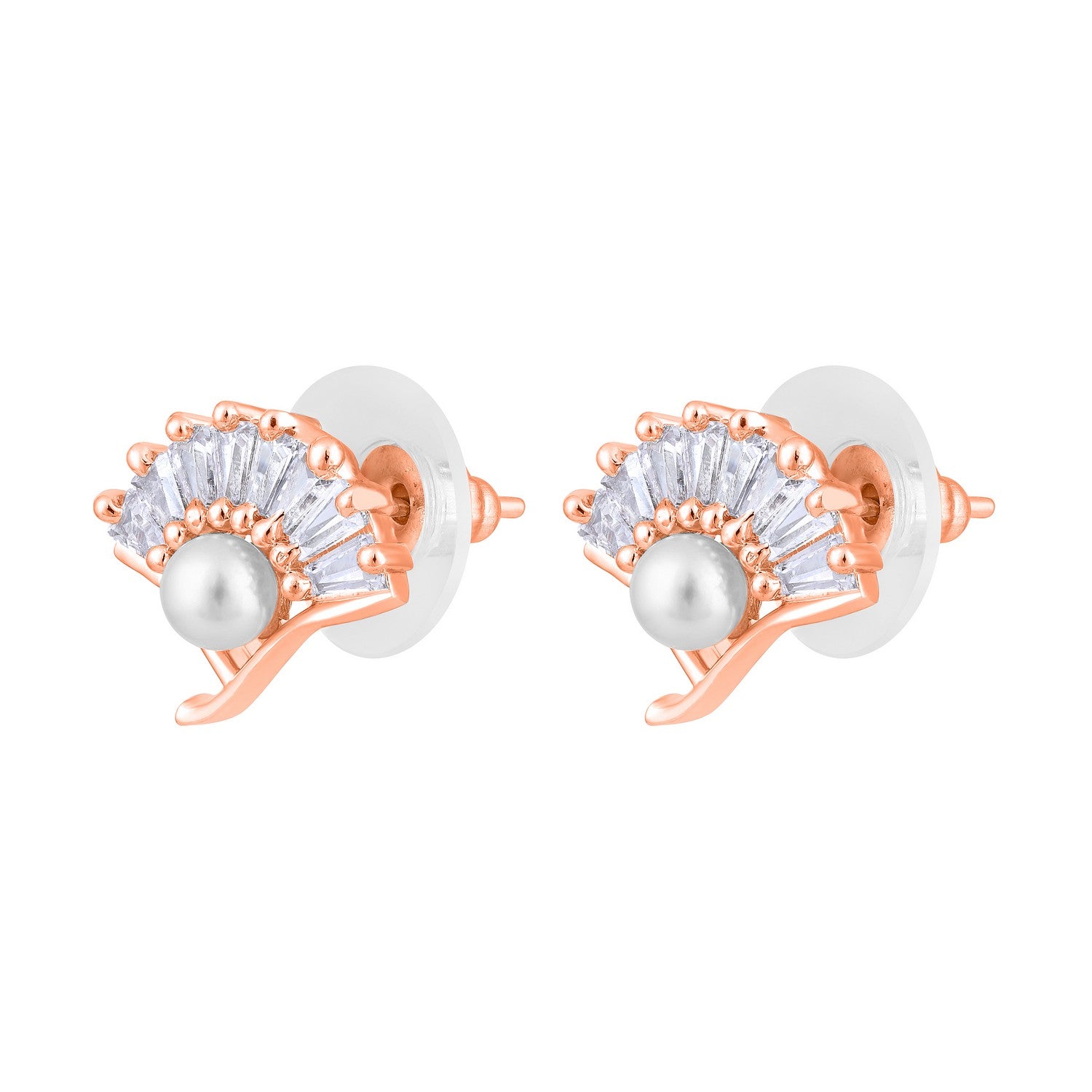 Jazz And Sizzle Rose Gold-Plated Pearl Studded Floral Stud Earrings